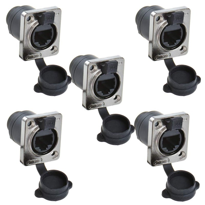 ANMBEST 5PCS Panel Mounting RJ45 IP65 Waterproof PCB Signal Panel Cat5/5e/6 8P8C Connector Ethernet LAN Cable Connector Double Head Coupler Adapter Female to Female with Waterproof/Dust Cap - Image 1